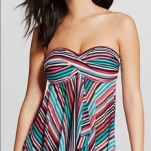 MERONA Semi-Sheer Flyaway Stripe Tankini Halter Top Size L